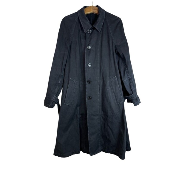 Dries Van Noten Mens Black Long Trench Coat Grunge Cotton Linen Size M